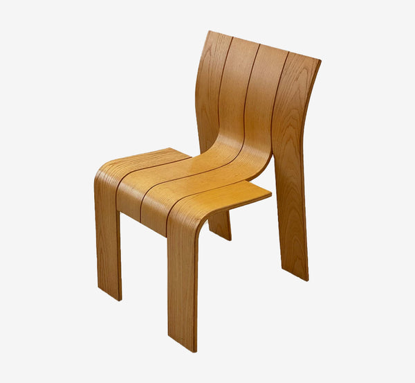 Modern Sculptural Bentwood Accent Chair | Curved Slatted Wood Dining Chair