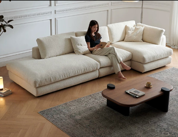 Modern Cream Bouclé L-Shape Sectional Sofa - Extra Deep Seat Modular Chaise Lounge Couch - Quiet Luxury Cloud Sofa for Living Room