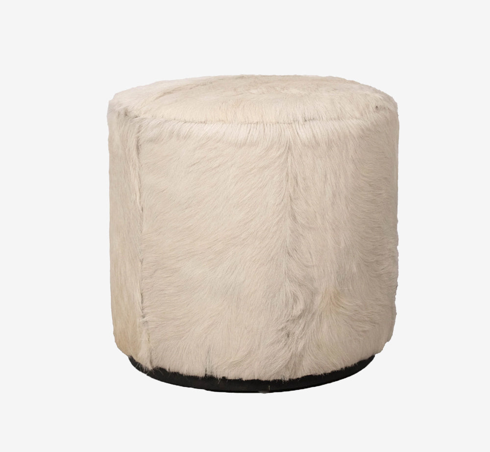 Natural Hair-on-Hide Drum Ottoman | Handcrafted Cylindrical Accent Stool
