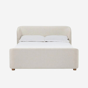 Modern Beige Curved Upholstered Platform Bed | Soft Wingback Headboard Bed Frame