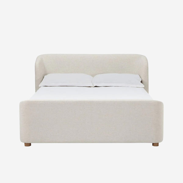 Modern Beige Curved Upholstered Platform Bed | Soft Wingback Headboard Bed Frame