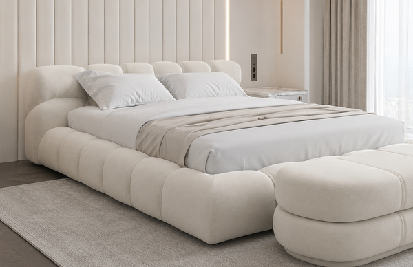 Modern Fabric Upholstered Storage Bed with Tufted Panel Design