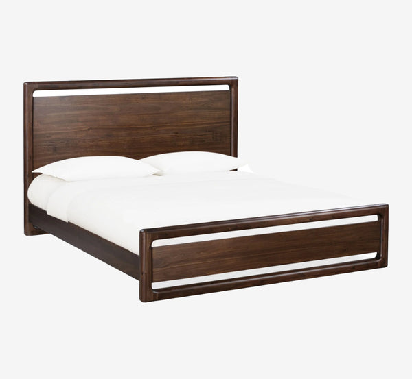 Modern Walnut Platform Bed Frame with Rounded Cut-out Headboard | Solid Wood Style Bed