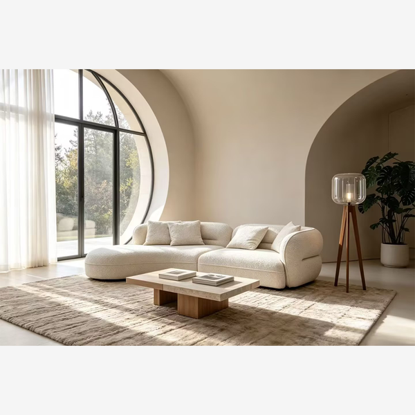 Modern Crescent Teddy Fleece Sofa – Sculptural Curved Couch
