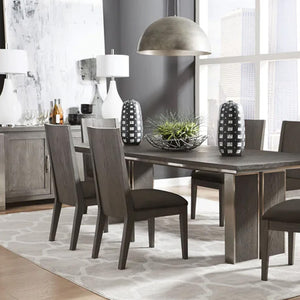 Contemporary Dark Grey Wood Expandable Dining Room Table - Architectural Double Pedestal