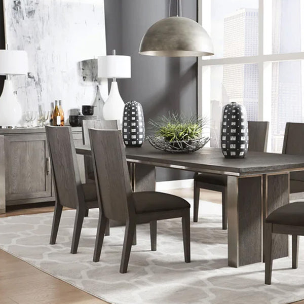 Contemporary Dark Grey Wood Expandable Dining Room Table - Architectural Double Pedestal