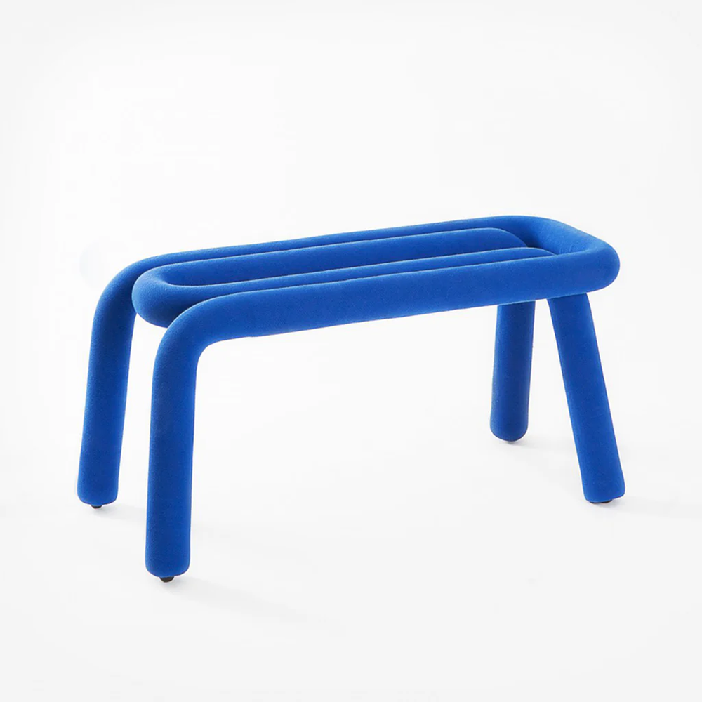 Modern Emerald Green Velvet Tubular Bench | Sculptural Link Design Entryway Stool | Avant-Garde Hallway Seating