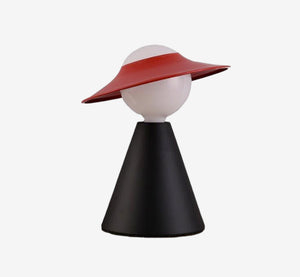Minimalist Red & Black Sun Hat Accent Lamp – Creative Space Age Globe Table Light – Postmodern Artistic Decor