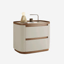 Solid Wood Nightstand With Genuine Leather