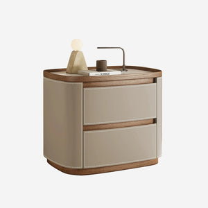 Solid Wood Nightstand With Genuine Leather