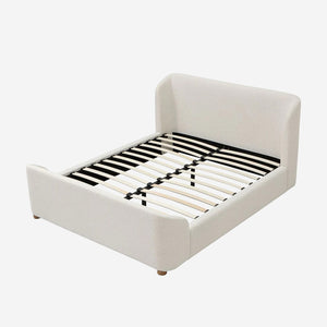 Modern Beige Curved Upholstered Platform Bed | Soft Wingback Headboard Bed Frame