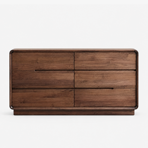 Mid-Century Modern Walnut 6-Drawer Dresser with Rounded Frame