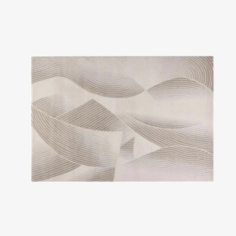 Modern Abstract Wavy Area Rug – Rhythmic Linear Pattern in Neutral Beige – Japandi Style Living Room Carpet