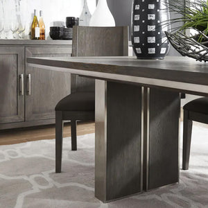 Contemporary Dark Grey Wood Expandable Dining Room Table - Architectural Double Pedestal