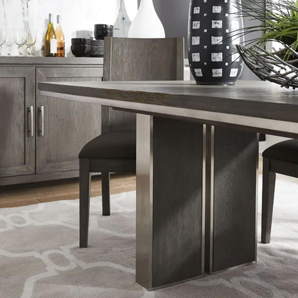 Contemporary Dark Grey Wood Expandable Dining Room Table - Architectural Double Pedestal
