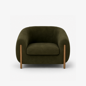 Modern Crescent Barrel Accent Chair – Upholstered Lounge Chair with Solid Wood Legs