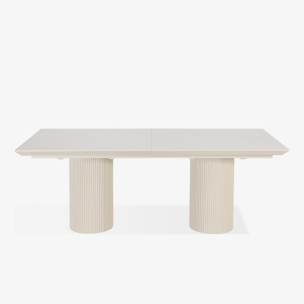 Cannon Stone Top Double Pedestal Extension Dining Table with Ivory Wood Base