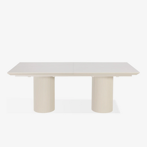 Cannon Stone Top Double Pedestal Extension Dining Table with Ivory Wood Base
