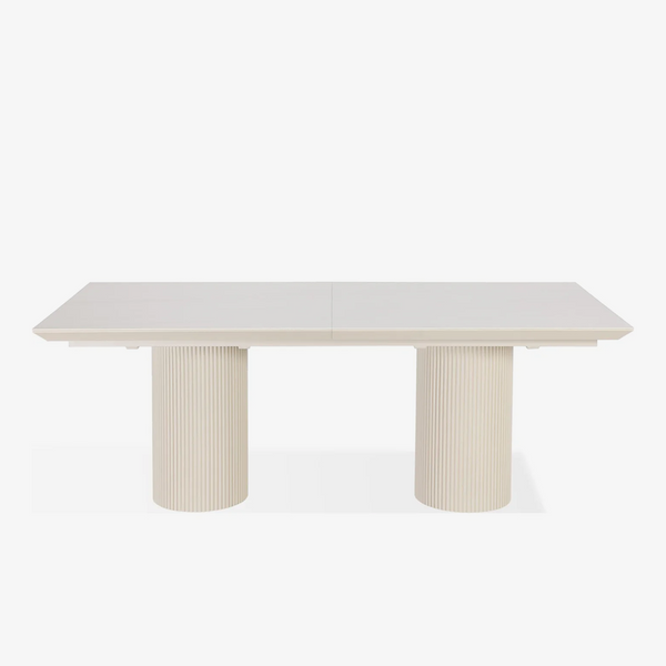 Cannon Stone Top Double Pedestal Extension Dining Table with Ivory Wood Base