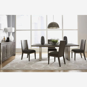 Contemporary Dark Grey Wood Expandable Dining Room Table - Architectural Double Pedestal