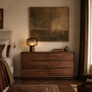 Mid-Century Modern Walnut 6-Drawer Dresser with Rounded Frame
