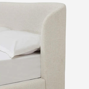 Modern Beige Curved Upholstered Platform Bed | Soft Wingback Headboard Bed Frame