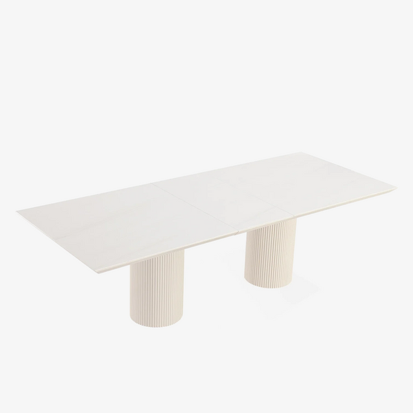 Cannon Stone Top Double Pedestal Extension Dining Table with Ivory Wood Base