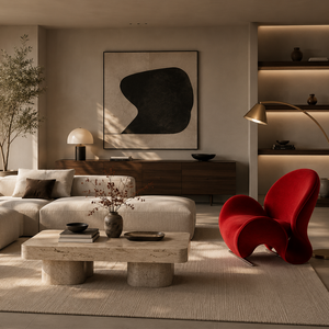 Modern Sculptural Velvet Lounge Chair – Curved Accent Armchair