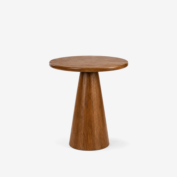 Modern Round Solid Wood Side Table – Sculptural Pedestal End Table for Living Room & Bedroom