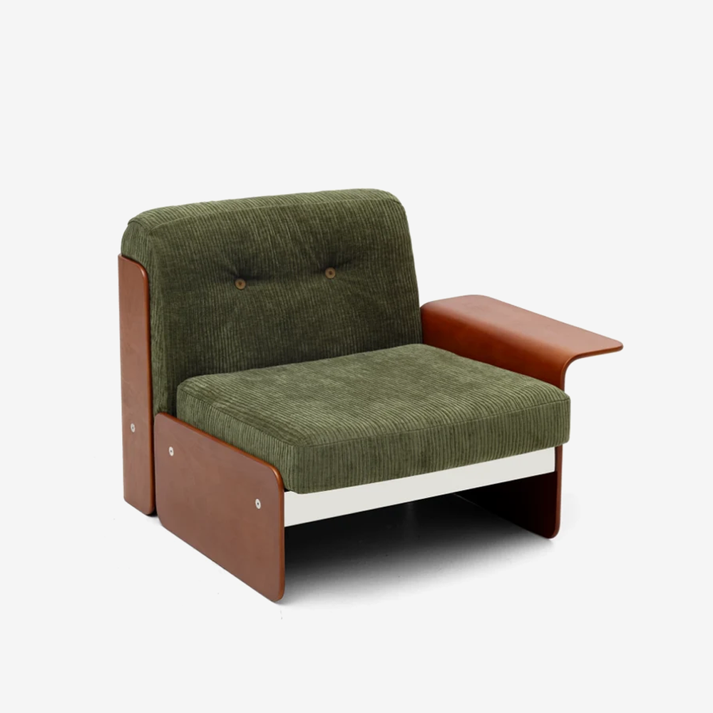 Modular Vintage Green Corduroy Armless Accent Sofa Chair for Sectional Seating