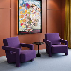 Modern Accent Chair with Geometric Armrests - Contemporary Upholstered Single Sofa Chair for Living Room, Bedroom & Office Lounge