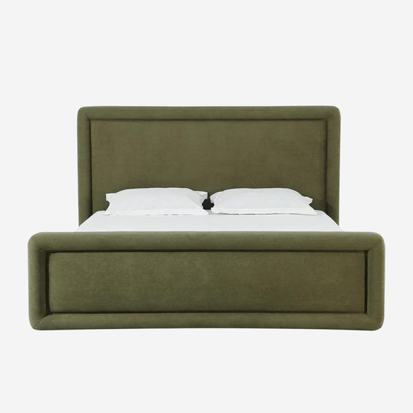 Olive Green Ribbed Corduroy Upholstered Platform Bed with Padded Footboard
