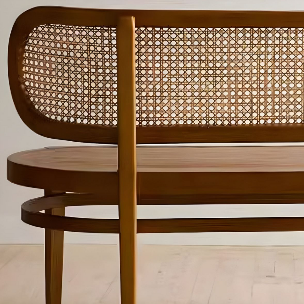 Modern Cane Bench with Upholstered Seat – Wooden Entryway & Dining Bench