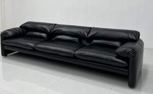 Modern Black Leather Sofa with Adjustable Backrest