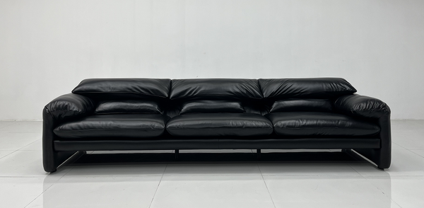 Modern Black Leather Sofa with Adjustable Backrest