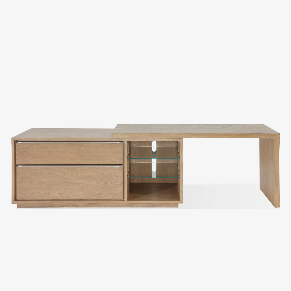One Live Edge Edge Executive Desk in White Oak and Glass