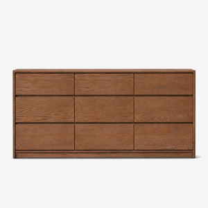Modern Light Oak 9-Drawer Wide Bedroom Dresser with Recessed Pulls