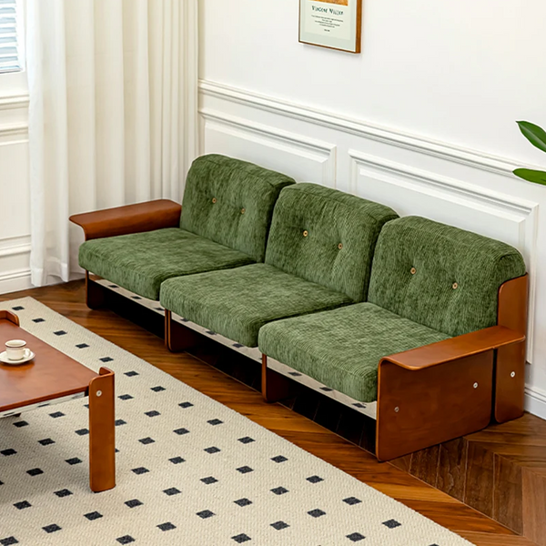 Modular Vintage Green Corduroy Armless Accent Sofa Chair for Sectional Seating