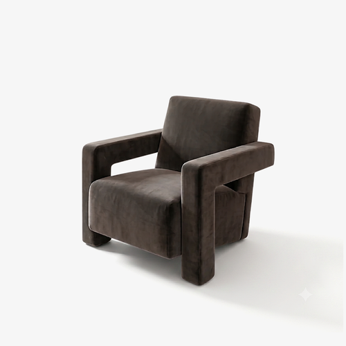 Modern Accent Chair with Geometric Armrests - Contemporary Upholstered Single Sofa Chair for Living Room, Bedroom & Office Lounge