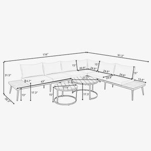 Modern Acacia Wood Outdoor Sectional Sofa Set – 6-Piece Patio Conversation Set with Coffee Tables
