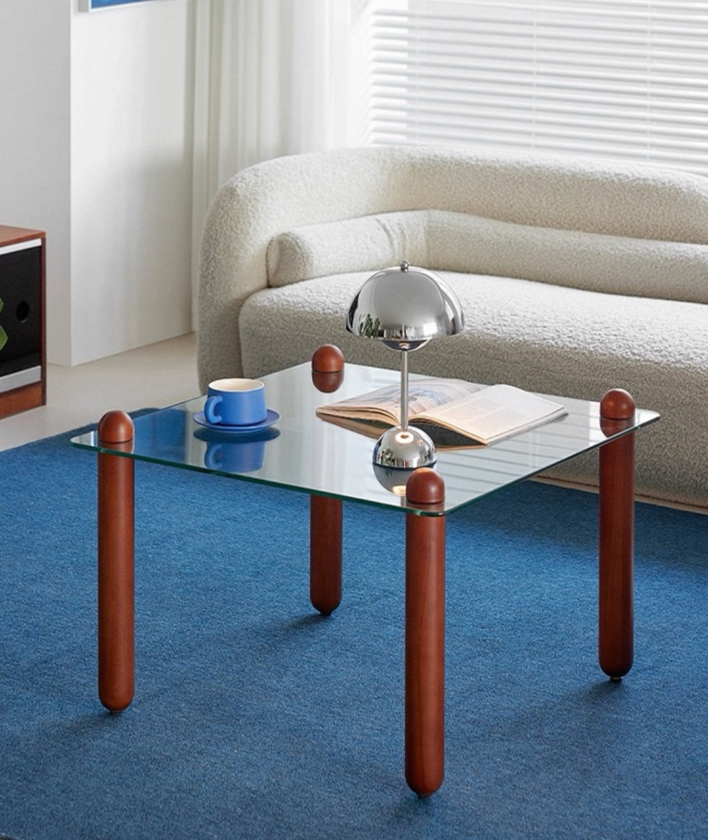Modern Glass Coffee Table with Black Cylindrical Legs – Minimalist Square Center Table