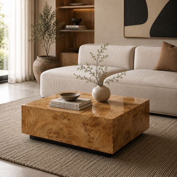 Modern Burl Wood Coffee Table – Contemporary Square & Rectangular Center Table