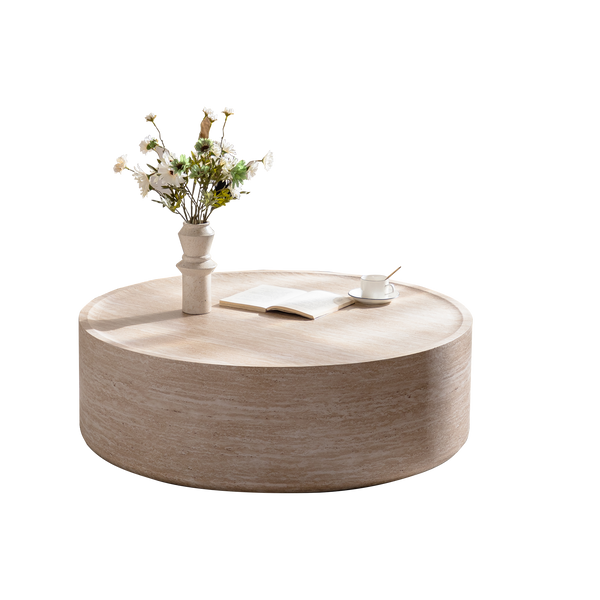 39.37" Round Coffee Table with Mars Pattern for Living Room, Modern Drum Circle Coffee Table for Living Room, No Need Assembly (Mars Pattern)