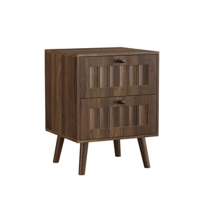Medieval-style modern double-drawer bedside table with solid wood legs, bedroom bedside table, bedroom side table, 15.75 x 15.75 x 22.64 inches, walnut color, 2-pack