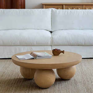 Solid Wood Three-Ball Base Coffee Table