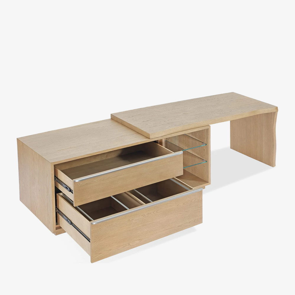 One Live Edge Edge Executive Desk in White Oak and Glass
