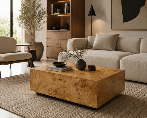 Modern Burl Wood Coffee Table – Contemporary Square & Rectangular Center Table