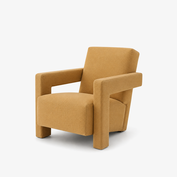 Modern Accent Chair with Geometric Armrests - Contemporary Upholstered Single Sofa Chair for Living Room, Bedroom & Office Lounge