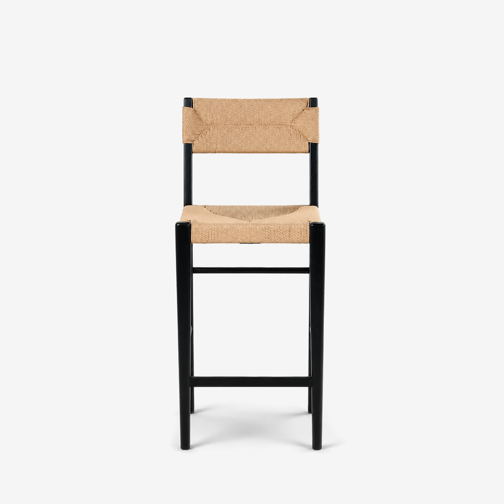 Modern Woven Bar Stool with Solid Wood Frame | Natural Rope Kitchen Stool