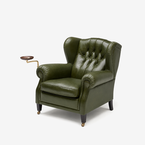 Classic Chesterfield Wingback Armchair in Forest Green Leather